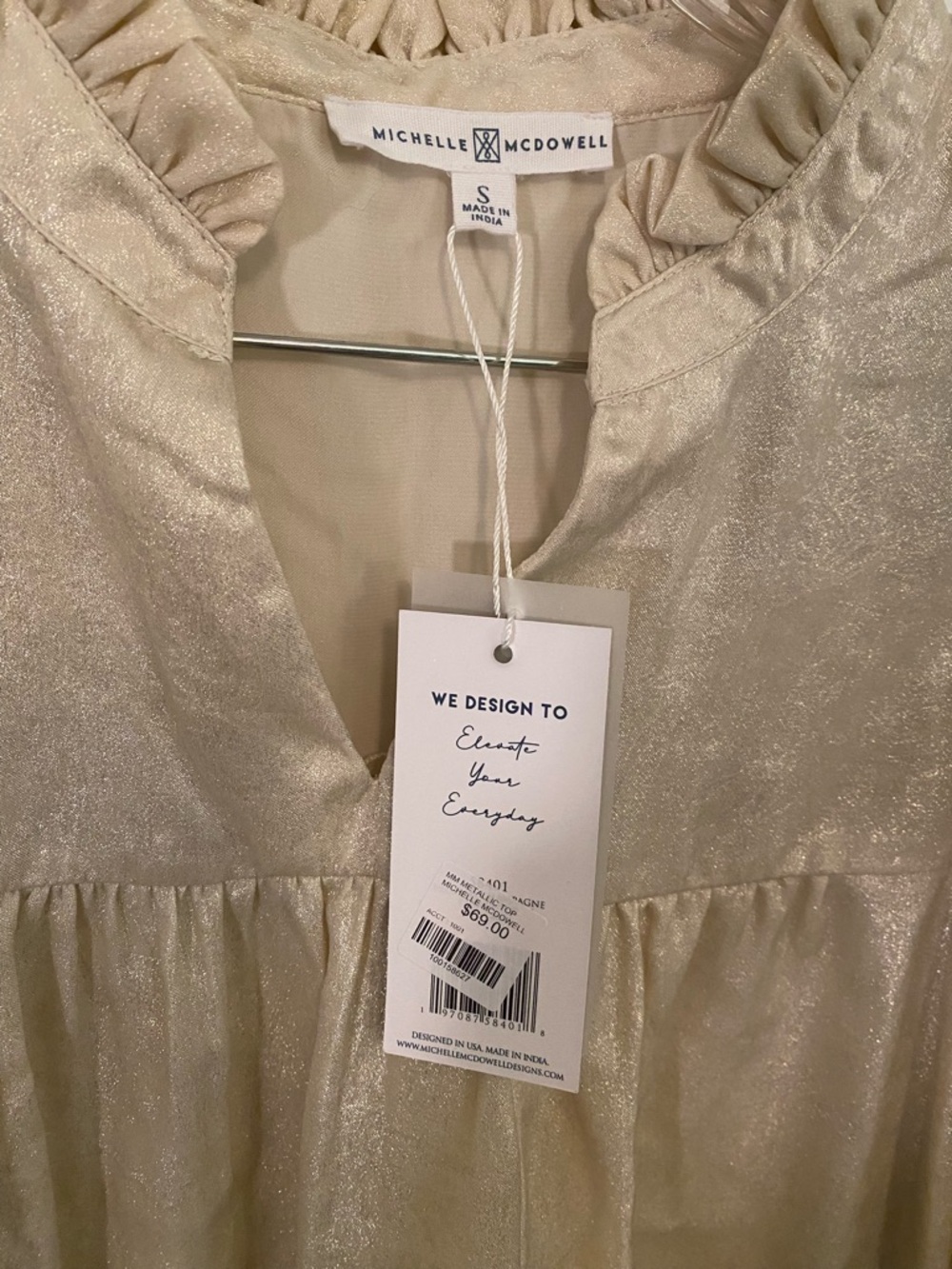 Metallic Cream Ruffle-Trim Blouse - Picture 3 of 3